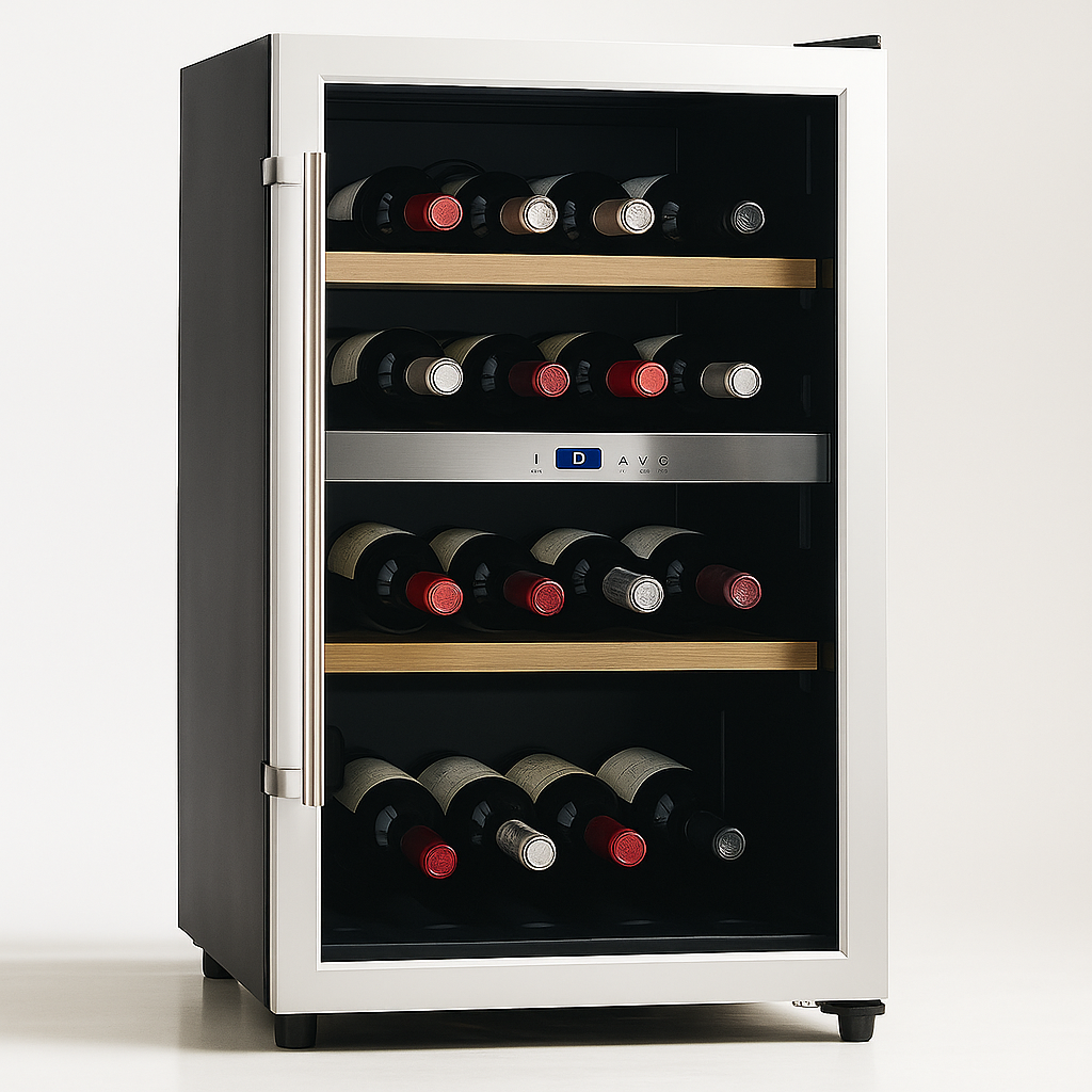 Wine Cooler Designed for Collectors, UV Glass Protection, Beechwood Shelves, Low-Vibration Compressor
