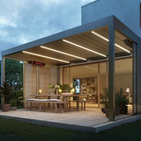Smart Pergola Pavilion Built for Year-Round Use, Motorized Roof Panels, Tempered Glass Walls, Integrated LED