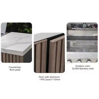 Outdoor Kitchen Island Built for Premium Grilling, Six-Burner Grill, Integrated Sink, Teak Wood Panels